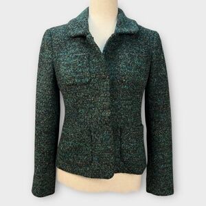 Ann Taylor Tweed Blazer Women 2 SMALL Wool Blend Boucle Textured Jacket Parisian